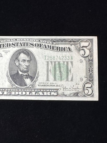 1934 D $5 FRN MINNEAPOLIS Beautiful XF to AU Note!!!! - Picture 3 of 4