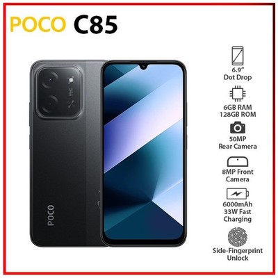 (New) Xiaomi POCO C85 6GB+128GB BLACK Dual SIM Unlocked Android Mobile Phone