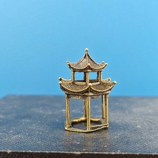 Brass Chinese Hexagonal Pavilion Miniature Bonsai Aquarium Landscape Decor