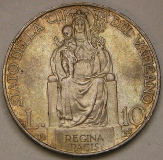 VATICAN 10 Lire 1933 Silver 0.835 Jubilee Pope Pius XI. XF 4242