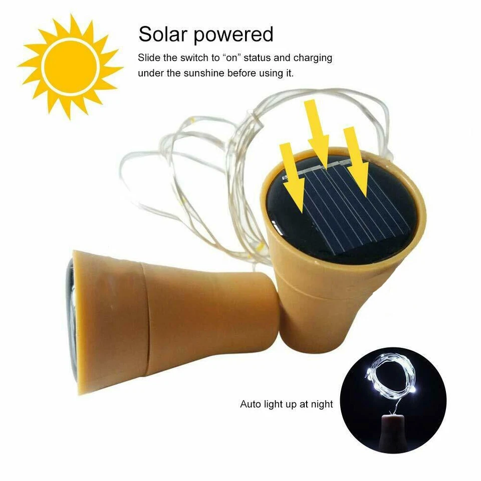 1X 10X LED Solar Wine Bottle String Light 2M Copper Wire Fairy Lights For Decor - Image 2 of 4