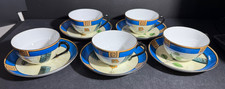 5 Vintage Meito China Cups  Saucers, Floral Hand Painted, Made in Japan