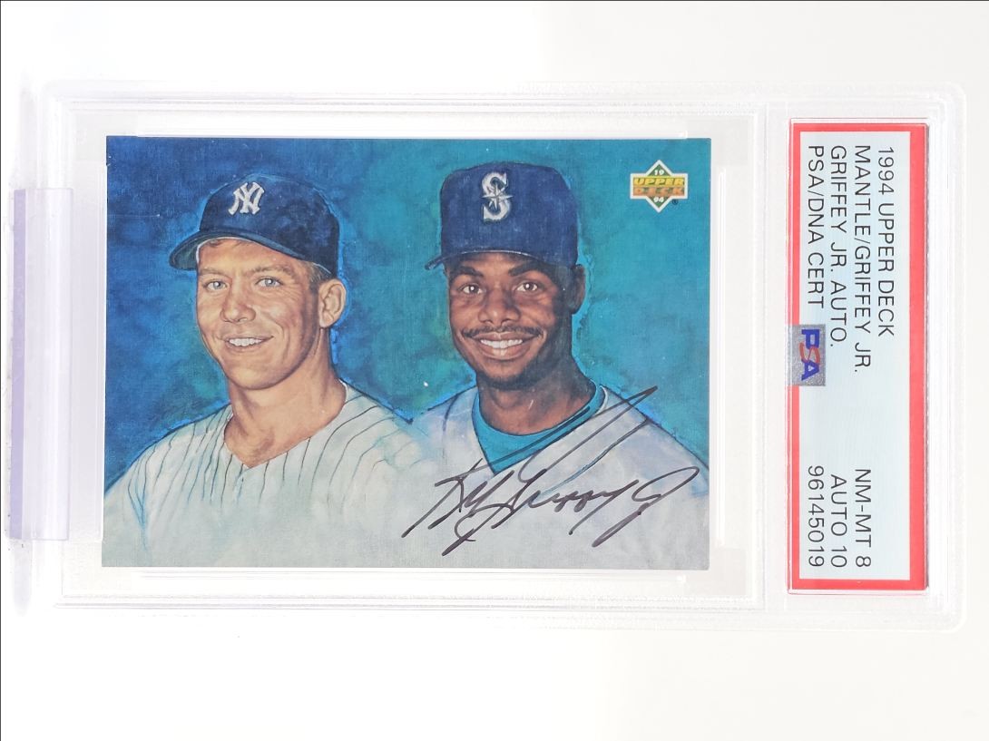 KEN GRIFFEY JR. MICKEY MANTLE 1994 UPPER DECK AUTOGRAPH AUTO PSA 8 Q0004