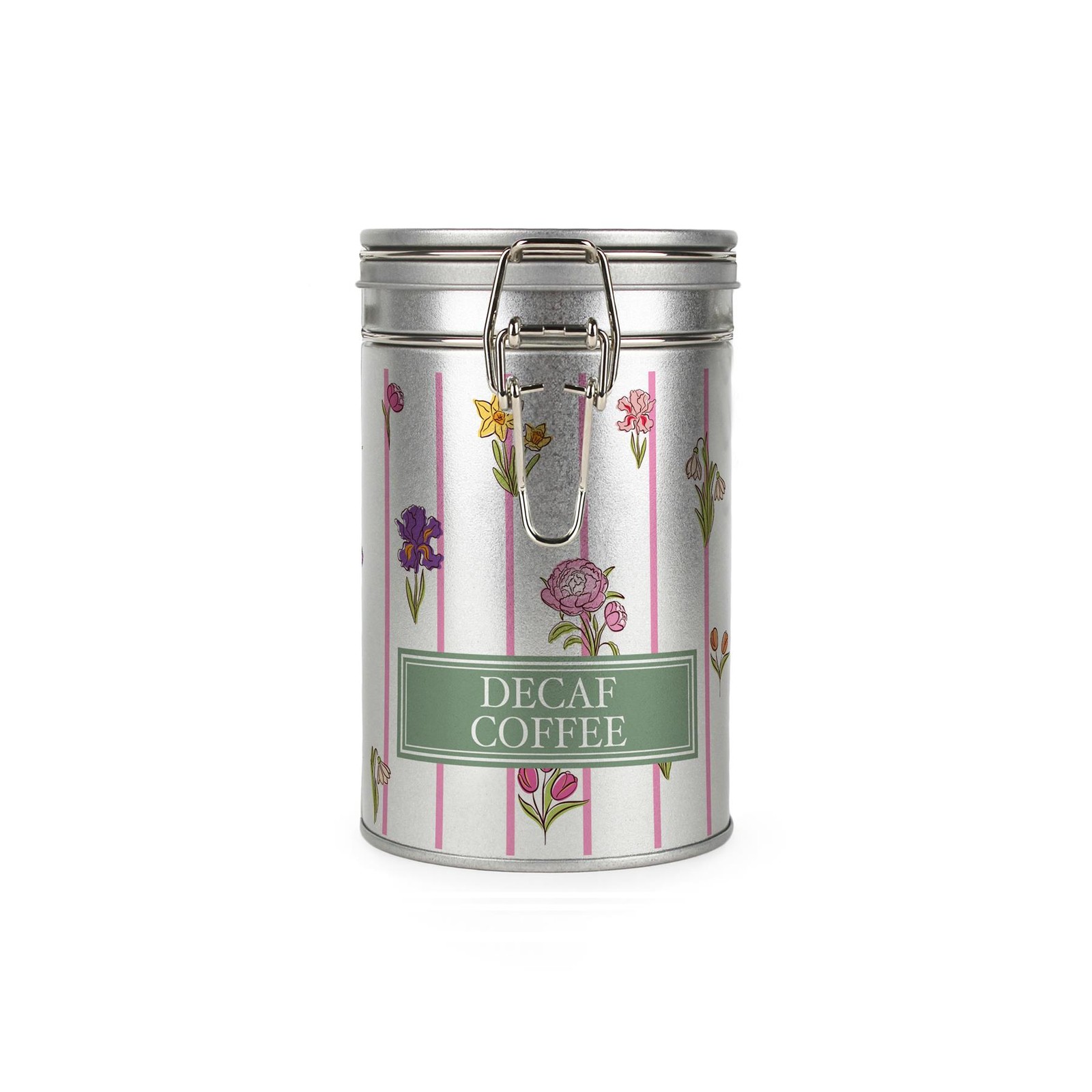 Purely Home Floral Stripes Decaf Coffee Canister - Silver Metal Kitchen Storage Container - Multicoloured - Image 2