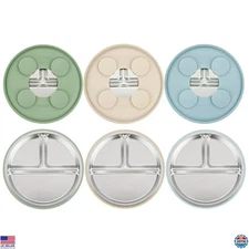 PandaEar 3 Pack Stainless Steel Baby Suction Plates, Divided Toddler Plate for