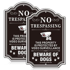 No Trespassing Sign, Beware of Dogs Sign, Video Surveillance Signs, 2Pack -12...