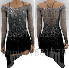 Ice skating dress Competition Figure Skating Twirling Costume grey dyeing