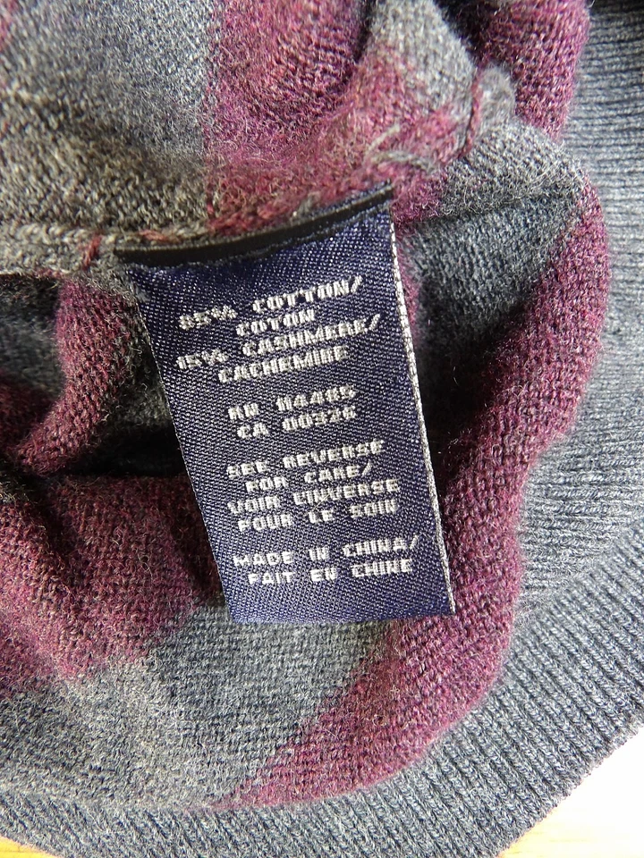 Lincs David Chu Size L Sweater Vest Cotton & Cashmere Burgundy Gray stripe - Image 4 of 4