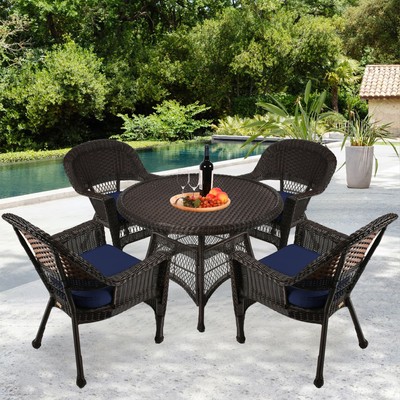 Jeco 5 Piece Wicker Patio Dining Set in Espresso and Blue