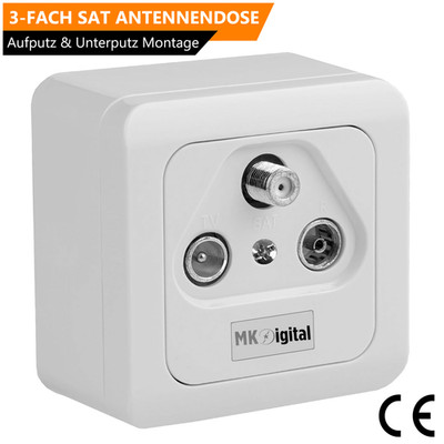 3-Fach Antennendose SAT/BK Antennen Digital Stich-/Enddose Auf/Unterputz Montage