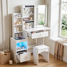 Dressing Table With Drawers Mirror Stool Wireless Charging Set Makeup Wwgdrgnews