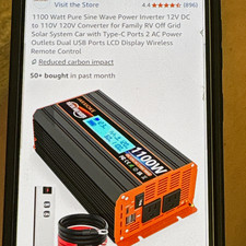 JARXIOKE 1100W Pure Sine Inverter DC 12V to AC 110V w/ USB  Remote