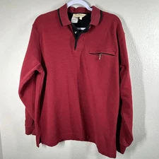Norm Thompson Long Sleeve Polo Shirt Men's Size Large Red Black Collar Pocket