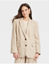 A New Day Women's Blazer Natural Beige Button Up Spring Jacket Sz M