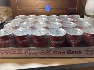 Whole Case 24 Vintage Campbell's Tomato Soup Coin Bank Tin Can 125TH Anniversary