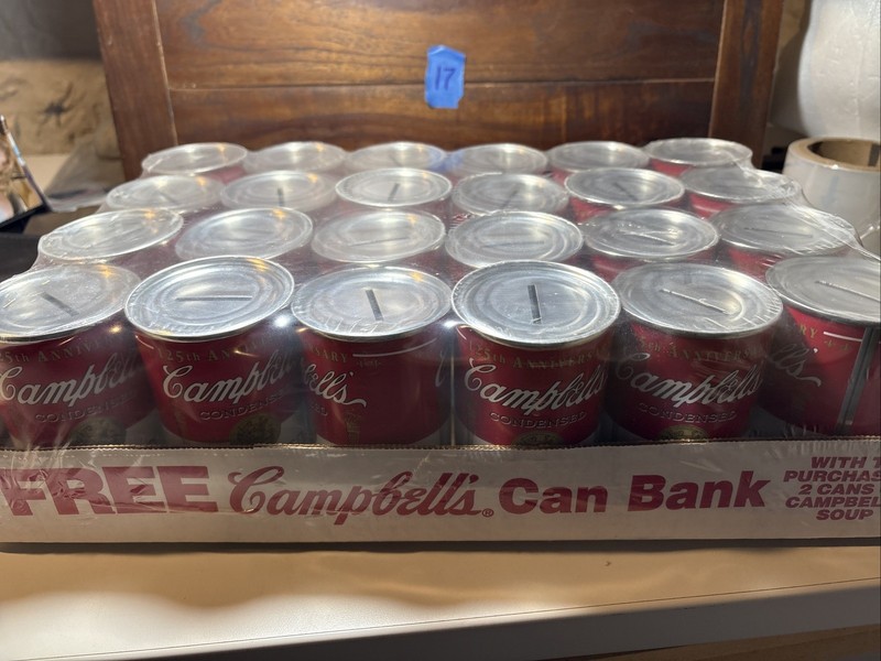 Whole Case 24 Vintage Campbell's Tomato Soup Coin Bank Tin Can 125TH Anniversary