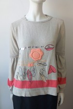ELISA CAVALETTI Pullover perlgrau/apricot/rosa Blume Wolle/Kaschmir 36/38/40