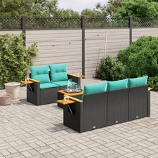 6 Piece Patio Sofa Set with Cushions Black Poly Rattan (US only)