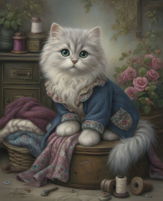 8x10 Cat Wearing A Blue Jacket Art Print Wall Decor - 757283463