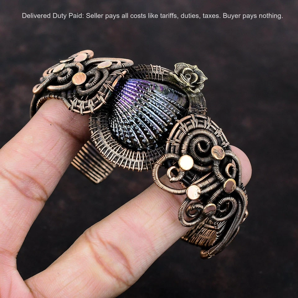 Brazalete brazalete de flores envuelto en alambre nuevo concha recubierta de titanio natural de cobre Foto 4 de 4