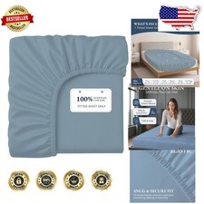 Queen Fitted Sheet: 100 Egyptian Cotton, French Blue, Ultra Soft Sateen