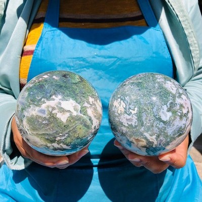 2pcs 5.03LB Natural Water Grass Agate Ball Quartz Crystal Ball Healing 2085