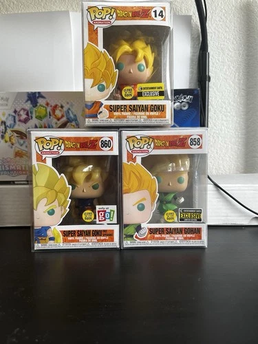 Funko Pop Dragon Ball Z Glow Lot Super Saiyan Goku Gohan Exclusives 3 Pops