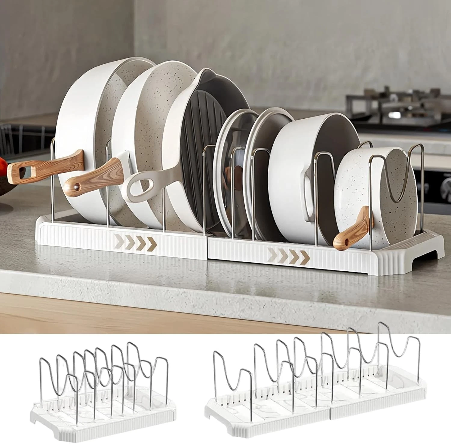 Expandable Pot Organizer Rack 7 Divider White