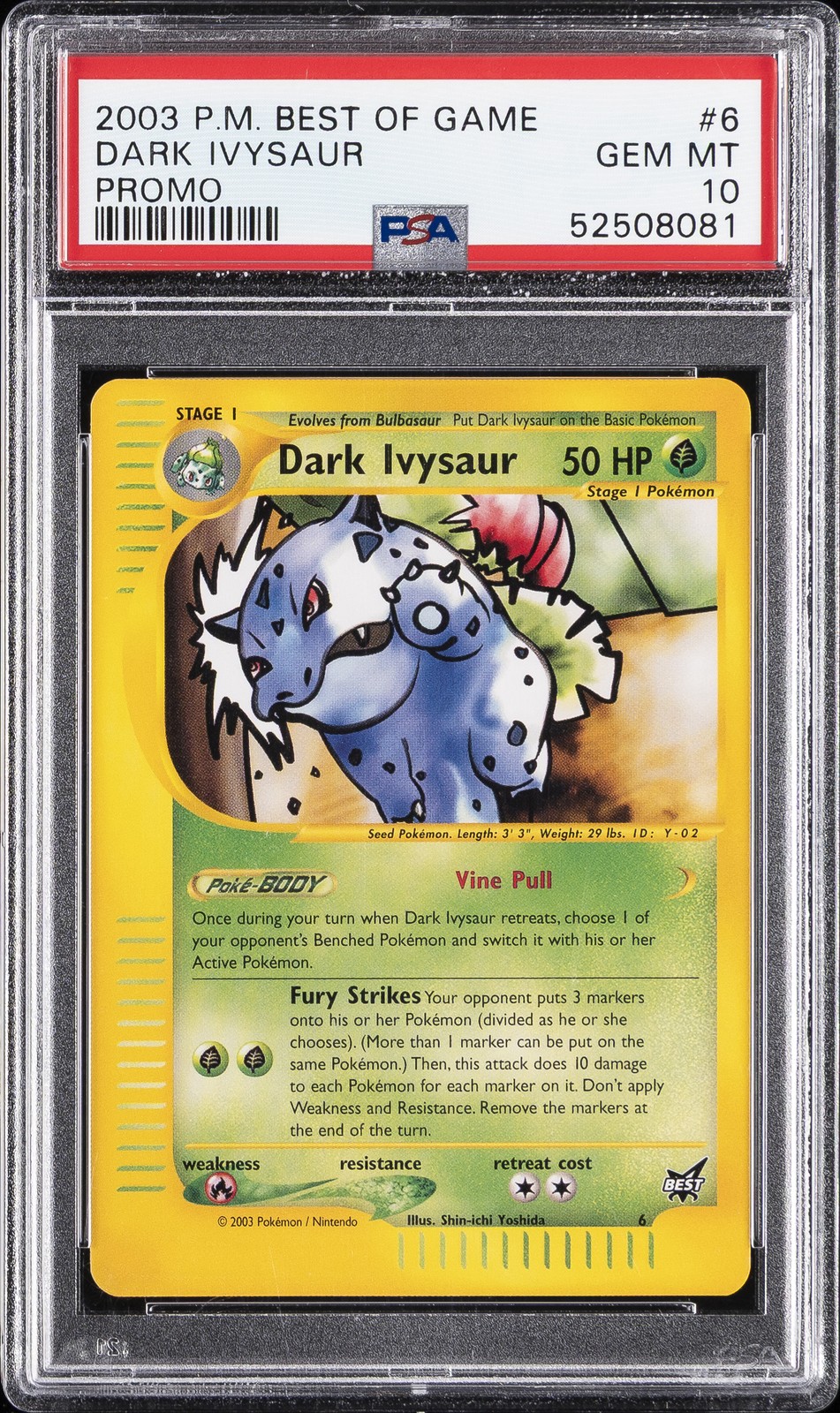 2003 POKEMON BEST OF GAME PROMO #6 DARK IVYSAUR PSA 10