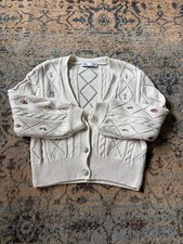 ZARA ivory diamond pattern embroidery knit cardigan