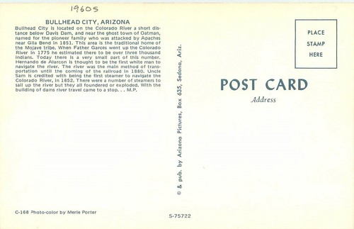 Bullhead City Arizona 1960s Davis Dam autos business roadside Postcard 24-8742 - Picture 2 of 2
