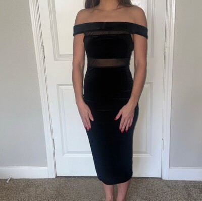 bcbg black off the shoulder dress BCBGgeneration Black Velvet Off the Shoulder Dress