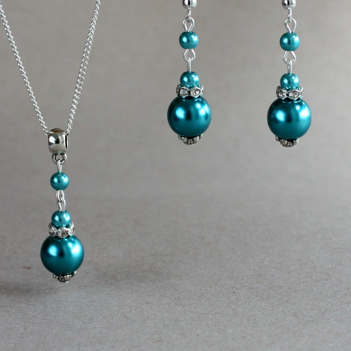 NSLS Turquoise Jewelry Set For Women - Pendant Necklace & Dangle Earrings Set, Alloy With Genuine Stone, Gift Box