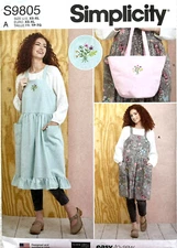 Simplicity Pattern  S9805 Misses Pinafore Apron and Tote Bag  Sizes:  XS - XL