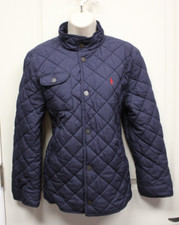 Ralph Lauren Polo Navy Blue Quilted Puffer Jacket Child Youth Sz 14-16 Full Zip