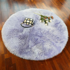 Plush Taro Purple Sheepskin Round Rug 48'' - Soft Fur Carpet for Luxury Decor