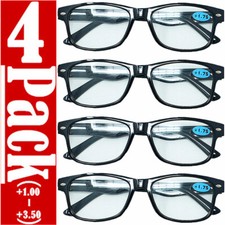 4 Pairs Mens Womens Reading Glasses Black Classic Retro Style Readers All Powers