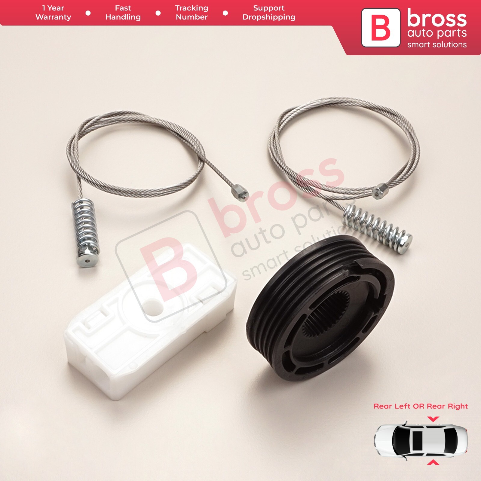 Window Regulator Kit with Clips Rear Left or Right Door for Jaguar XK8