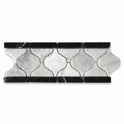 C892B1XP Carrara White Marble Border Tile Arabesque Baroque Listellos Polished