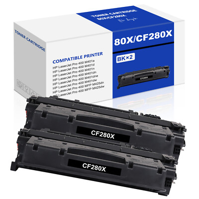 2PK 80X Toner Cartridge for HP CF280X Laserjet Pro 400 M425dn M401n M401dne