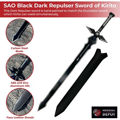 SAO Black Dark Repulser Sword of Kirito - Cosplay Prop with Sheath