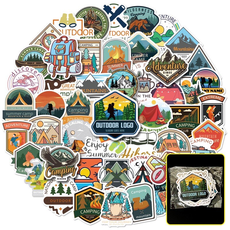 50pcs Sticker Craft DIY Decoration Scrapbook Card- Outdoor Adventure Camping