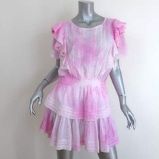 LoveShackFancy Natasha Ruffled Mini Dress Pink Tie Dye Cotton Size Large