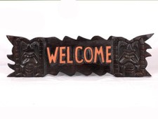 Welcome Tiki Bar Sign w/ Carved Tikis 24 inches - Tiki Bar Decor  bds1203460