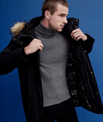 GUESS Men's Luke Faux-Fur Trim Puffer Jacket