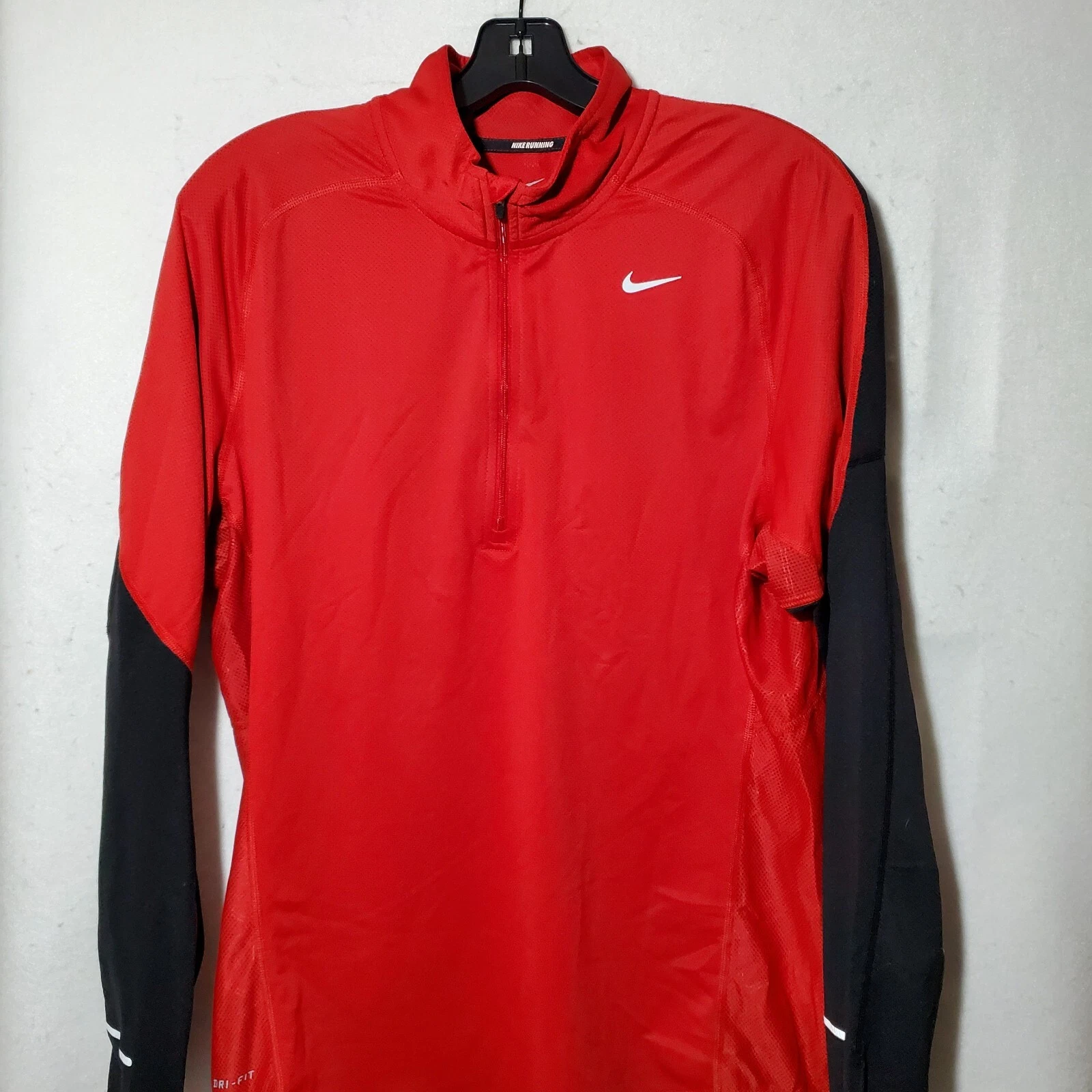 Nike Shirt Running Element 1/4 Zip Men's Medium Red Black Long Sleeve