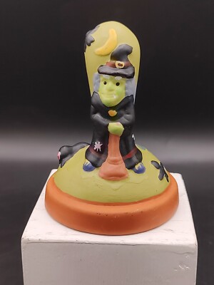 Terra Cotta Cookie Stamp Halloween Witch With Hand Painted Handle