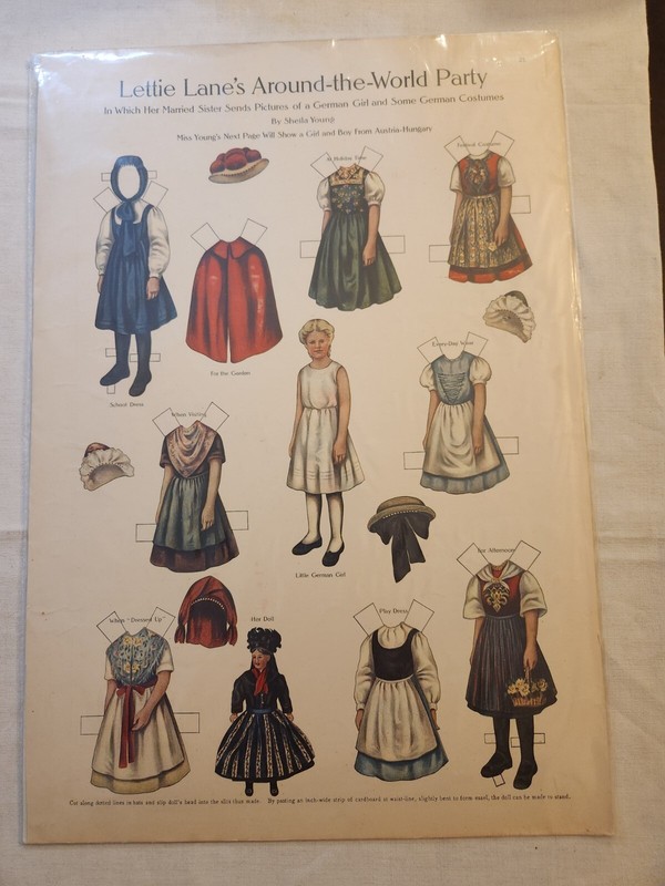 1910 Antique Lettie Lane's Around -The-World Party paper dolls, HTF German.