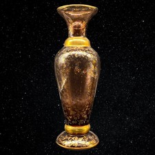 Vintage Venice Art Glass Brown Gold Accent Flowers Bud Vase Signed 9.5  T 3  W