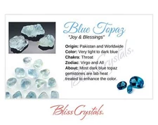BLUE TOPAZ Crystal Information Card, Double sided #HC129